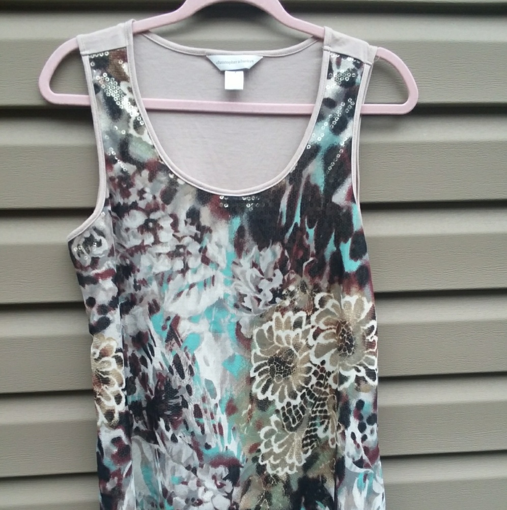 Christopher & Banks Floral Shimmer Sequins Tank
